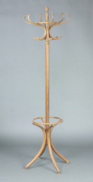 A Thonet style bent wood hat and coat stand 196cm h (break to stick stand retaining section) 