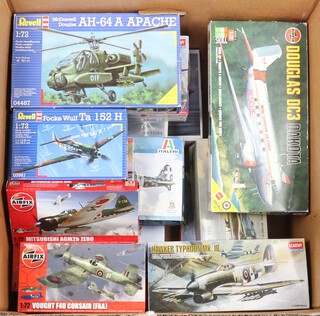 Eleven various Airfix models of aircraft (unmade), together with other models contained in a cardboard box 