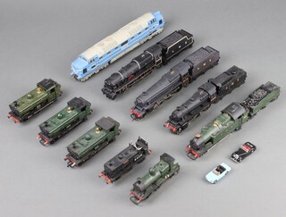 An Airfix locomotive and tender, 2 main line tank engines, a double headed diesel locomotive, 3 locomotive and tenders, 2 tank engines 