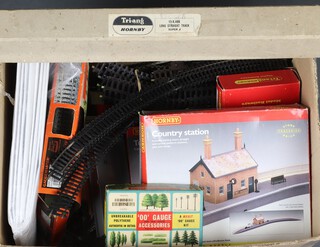 A Hornby OO R8000 Country Station, boxed, ditto track mat accessories pack, various rails etc 