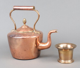 A Victorian copper kettle 28cm and bronze pestle 