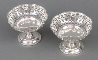 A pair of Edwardian pierced silver plated bon bon dishes, 9cm