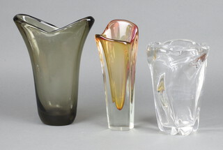 A Studio clear glass vase 19cm, smoky glass ditto 23cm and a grey ditto 24cm 