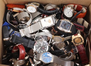 A box of mens fashion wristwatches (some appearing to be a/f, sold as seen)