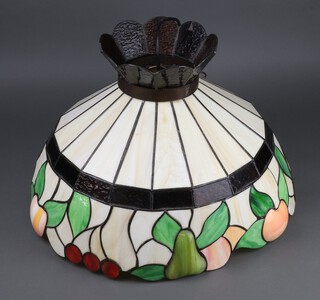 An Art Nouveau style lidded coloured glass lamp shade 44cm