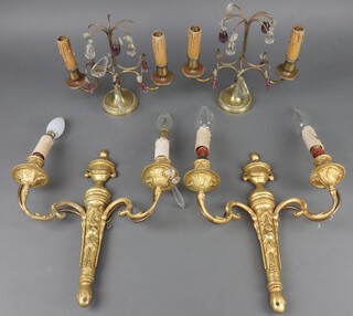 A pair of Adam style gilt metal 2 branch wall lights and 2 table lights