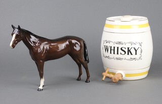 A Beswick figure of a bay horse, gloss finish, modelled by Arthur Grennington together with a Crown Devon whiskey barrel 