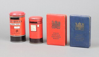 A National savings tin, a Postbox money bank and three others