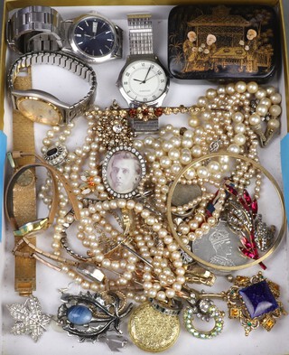 A quantity of vintage costume jewellery and watches