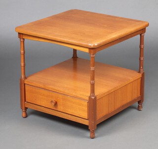 An oak cross-banded lamp table fitted a frieze drawers, raised on turned supports 49cm h x 50cm 