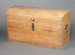 A 19th Century Continental pine domed trunk with iron drop handles 69cm x 110cm x 57cm