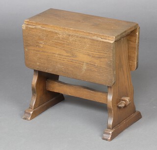 A rectangular oak drop flap occasional table 40cm h x 39cm x 17cm d 