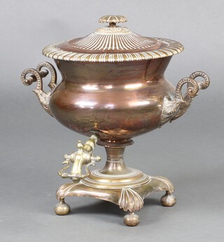 A 19th century copper twin handled tea urn