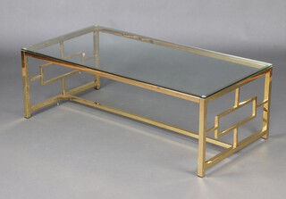 Mid-century, a gilt metal rectangular coffee table with plate glass top 40cm x 120cm x 61cm