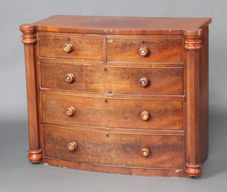 Aa Victorian mahogany bow front Cumberland chest of 2 short and 3 long drawers 95cm x 122cm x 53cm