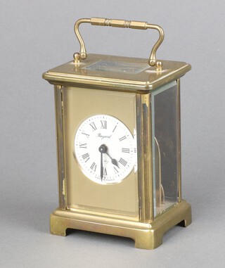 Bayard, a French 20th Century carriage clock with 5cm circular dial, Roman numerals, contained in a gilt metal case 11cm x 8cm x 6cm 