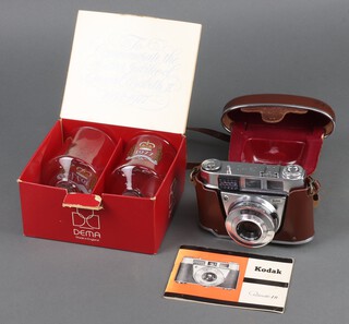 A Kodak Retinette 1B camera with instructions together with a pair of 1977 Silver Jubilee glasses by Dema