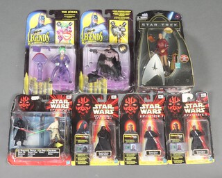 Two Legends of Batman figures, a Star Trek figure and four Star Wars figures, boxed