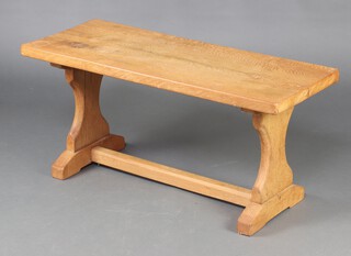 A rectangular heavy light oak refectory style coffee table 46cm h x 98cm w x 40cm d (water and contact marks in places) 