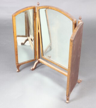 An arched triple plate dressing table mirror in a walnut frame 66cm h x 68cm w 