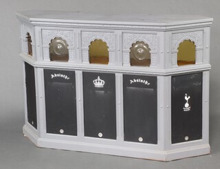 A grey hardwood painted bar with arched panels 99cm h x 155cm w x 40cm 