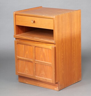 Nathan, a mid-century teak cabinet fitted a drawer above recess and cupboard below 75cm h x 51cm w x 45cm d (water and contact marks in places)