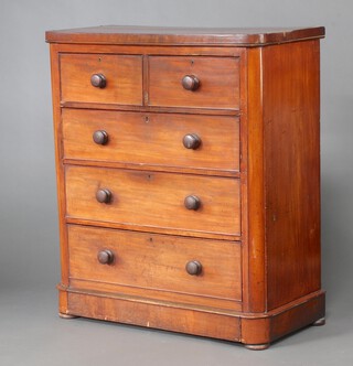 A Victorian mahogany D shaped chest of 2 short and 3 long drawers on a platform base 120cm h x 104cm w x 50cm d 