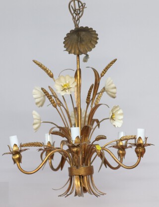 A 1950's gilt metal 5 light electrolier decorated ears of corn 50cm h x 46cm 