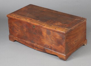 An 18th Century elm coffer of panelled construction with hinged lid, raised on bracket feet 35cm h x 87cm w x 44cm d 