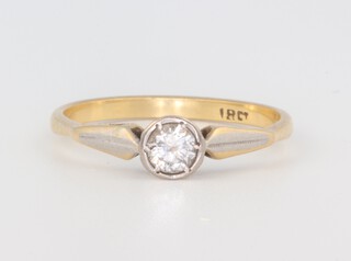 A yellow gold (testing as 18ct) single stone diamond ring, approx 0.25ct, 2.2 grams, size O