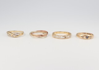 Four 9ct yellow gold rings size N, 7 grams 