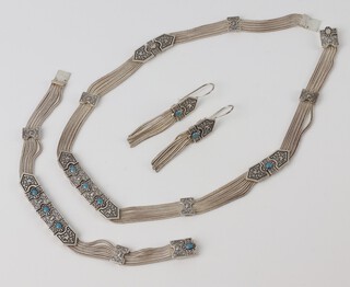 A silver gem set bracelet, ditto necklace and a pair of earrings, 87.7 grams 