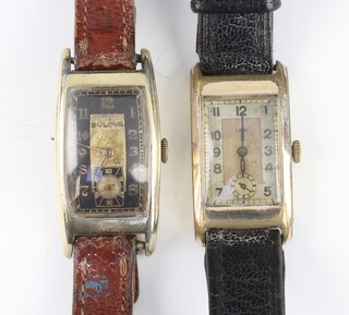 A gentleman's Art Deco gilt cased  Laco wristwatch with seconds at 6 o'clock  together with a Bulova ditto with seconds at 6 o'clock, both on leather straps and in working order 