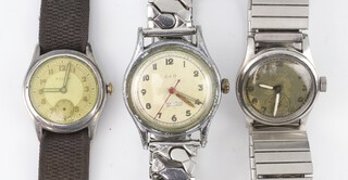 A gentleman's vintage steel cased Eterna wristwatch with seconds at 6 o'clock in 25mm case, in working order, a Solar ditto with seconds at 6 o'clock  (not working) and a GAB steel cased wristwatch (not working) 