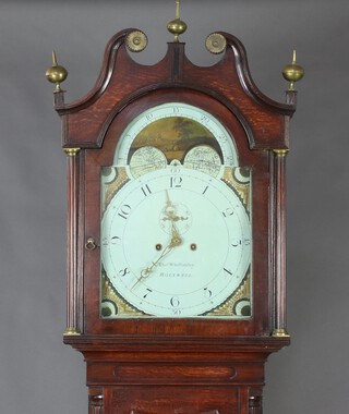 Thomas Winstanley of Holywell, an 18th Century 8 day striking longcase clock, the 36cm arched painted dial with phases of the moon, subsidiary second hand marked Tho. Winstanley Holywell, contained in an oak case complete with weights, pendulum and key 232cm h x 50cm w x 23cm d 