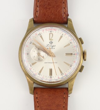 A gentleman's  Lings gilt cased chronometer wristwatch contained in a 35mm case, on a leather strap, in working order 