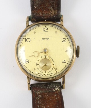 A gentleman's 9ct yellow gold Smiths wristwatch with seconds at 6 o'clock, the case numbered 12383, contained in a 32mm case, in working order 