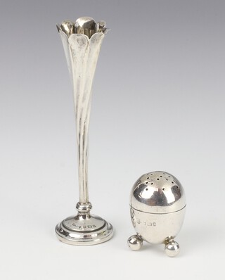 A Victorian silver ovoid pepper Sheffield 1892 together with a silver spill vase Birmingham 1900 12cm 