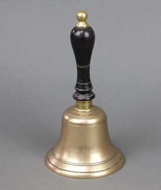 A 19th Century brass hand bell with turned ebony handle 24cm x 13cm 