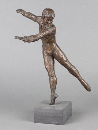 A bronze figure of a Rudolf Nureyev  ballet dancer, raised on a marble base 38cm h 