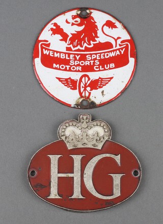 A Home Guard radiator badge together with a circular enamelled Wembley Speedway Sports Motor Club radiator badge 8cm 