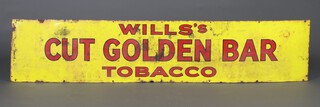 A rectangular yellow and red enamelled advertising sign, Wills's Cut Golden Bar Tobacco 39cm h x 183cm w 