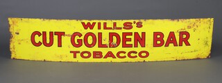 A rectangular yellow and red enamelled advertising sign Wills's "Cut Golden Bar" Tobacco 39cm x 183cm 