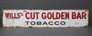 A rectangular white, red and black enamelled advertising sign, Wills's "Cut Gold Bar" Tobacco  39cm x 183cm 