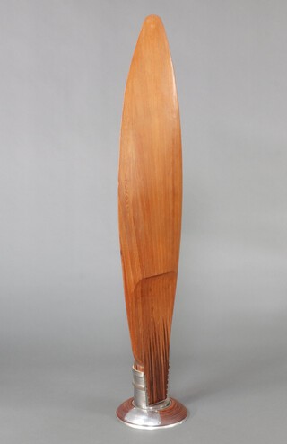 A Hurricane propeller blade with engraved plaque to the base marked Airscrew blade for a Hurricane II aircraft, manufactured by the Singer Manufacture Ltd. St Johns Que. Canada, compressed impregnated Canadian Birch Veneers and laminated Canada Douglas fir, all covered with cellulose nitrate sheet 164cm h x 30cm 