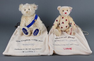 Steiff, a limited edition musical bear Jerusalem no.889/2000 with certificate and bag together with The Queen Elizabeth Bear no.339/1500 with certificate and bag 