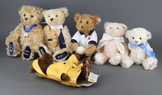 Six Steiff limited edition bears - Coronation no.39/1953 35cm with certificate, Prince William 21st Birthday no.204/1500 with certificate, Prince Harry 21st Birthday no.148/1500 with certificate, William and Katherine Royal Wedding no.327/1500 with certificate, Steiff Danbury Mint George Royal Baby bear no.196 and Sam The Steiff RNLI Bear no.314