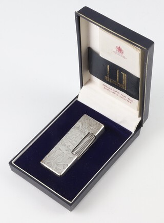 A Dunhill bark finish cigarette lighter, cased