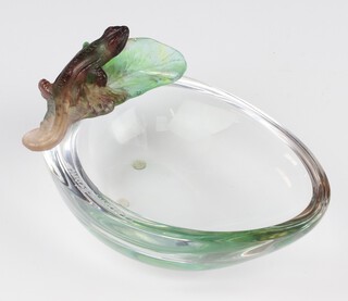 A Daum glass Pate De Vere dish decorated with a lizard on a leaf 12cm 