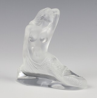 A Lalique frosted glass figure of a seated mermaid "Sirene Theano" etched lower case marks Lalique France 9cm, boxed  